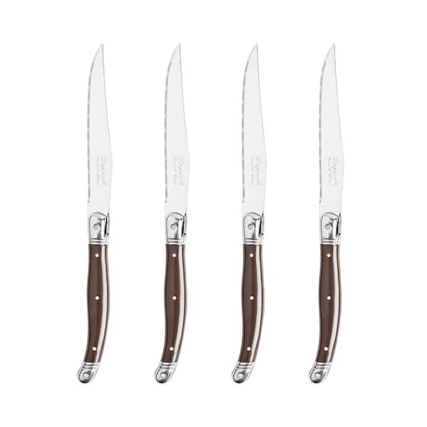Unbranded French Home 4.5 in. Stainless Steel Full Tang Serrated Steak Knives with Chocolate Brown Acrylic Handles, Set of 4