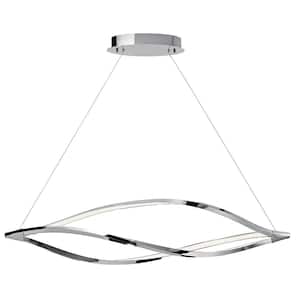 Elan Meridian Integrated LED Chrome Contemporary Shaded Dining Room Pendant Hanging Light