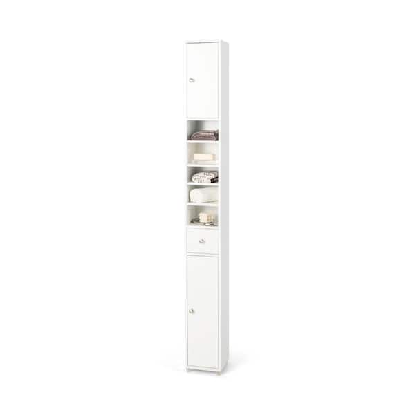 Slim Bathroom Cabinet, Drawer and Adjustable Shelves, Narrow Floor Storage Organizer