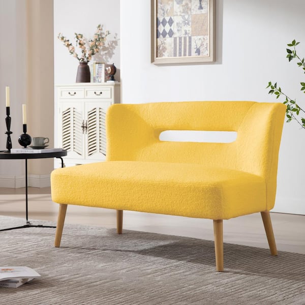 Hochwertiges 46.5 in. W Yellow Velvet Upholstered Open Back 2-Seater Loveseat Sofa with Solid Wood Legs