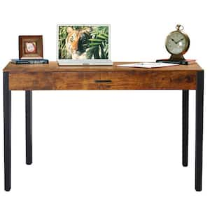 47.2 in. W Rectangular Brown Wooden Metal Writing Desk with 1-Drawer