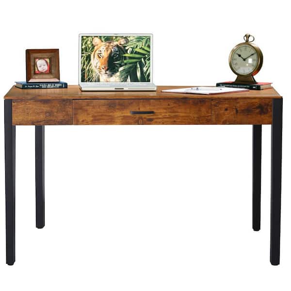 VEIKOUS 47 in. Rectangular Brown 1-Drawer Wooden Metal Writing Desk