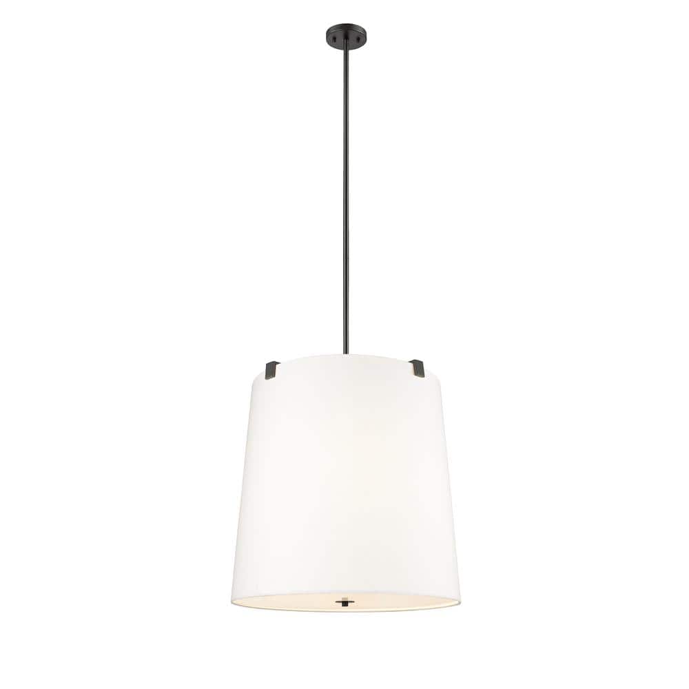 Weston 24 in. 6-Light Matte Black Shaded Pendant Light with White Linen Fab