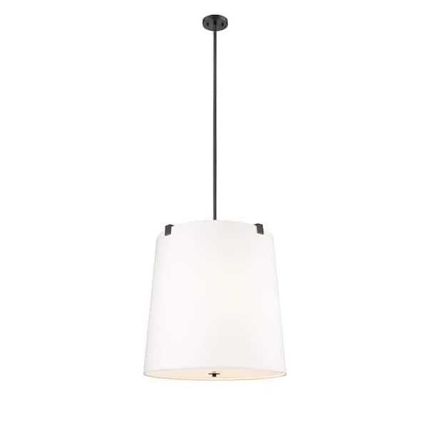 Unbranded Weston 24 in. 6-Light Matte Black Shaded Pendant Light with White Linen Fabric Shade, No Bulbs Included