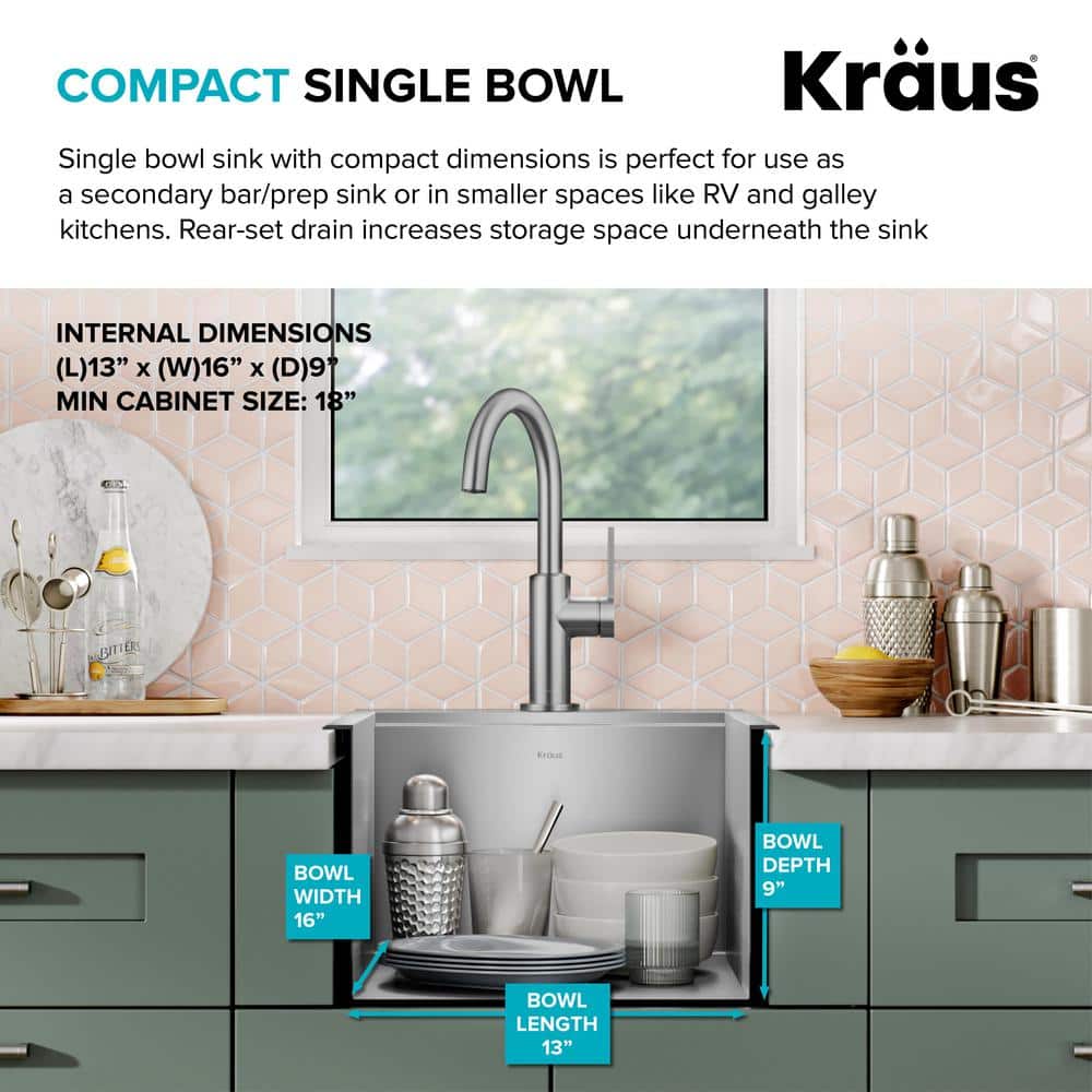Kore 15" Stainless Steel Single Bowl Workstation Sink with Accessories
