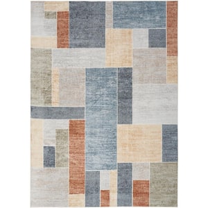 Astra Machine Washable Multicolor 5 ft. x 7 ft. Paneled Contemporary Area Rug