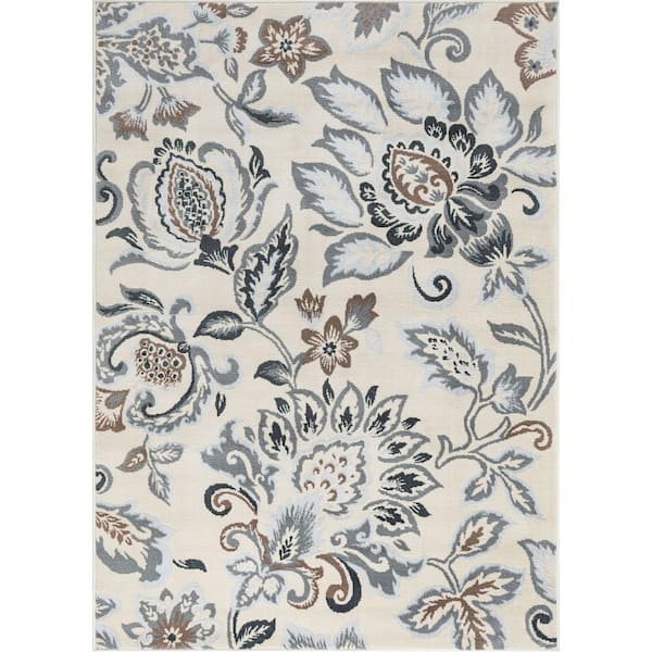 Madison Floral Cream 5 ft. x 7 ft. Indoor Area Rug