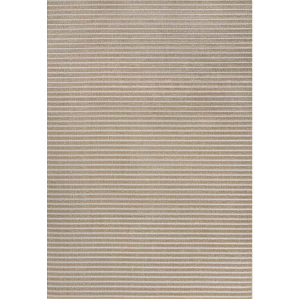 Aarhus High-Low Minimalist Scandi Striped Beige/Cream 3 ft. x 5 ft. Indoor/Outdoor Area Rug