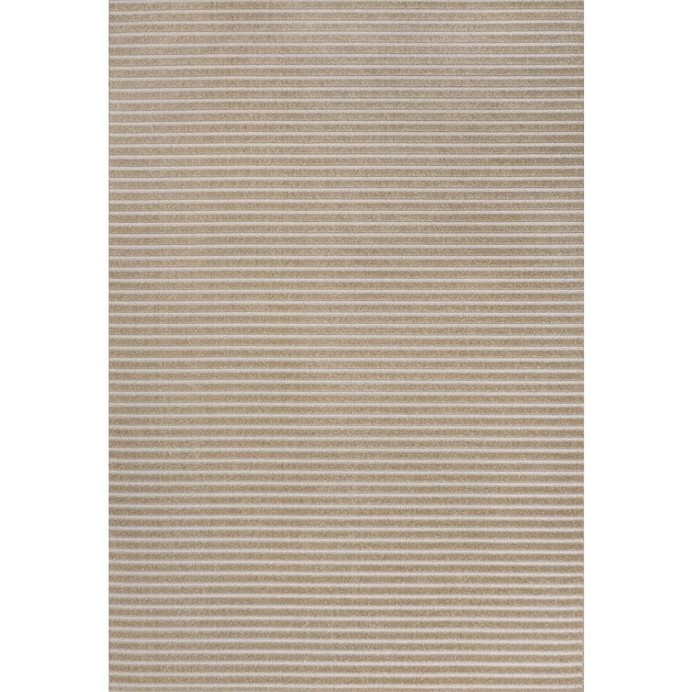 Aarhus Beige and Cream Striped 8' x 10' Synthetic Area Rug
