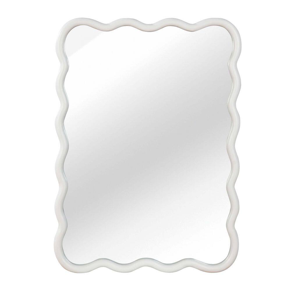 White 30 in W x 40 in. H Wavy Rectangle Solid Wood Decorative Mirror For Bedroom, Bathroom, Living Room price history on PriceWatchPro