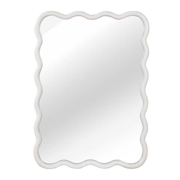White 30 in W x 40 in. H Wavy Rectangle Solid Wood Decorative Mirror For Bedroom, Bathroom, Living Room