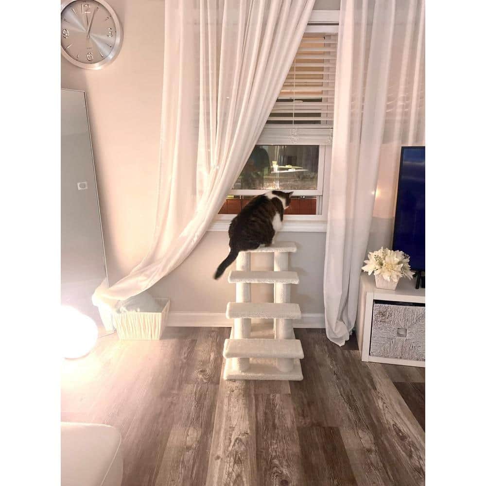 24'' Beige Faux Fleece 4-Step Cat Tree with Scratching Posts