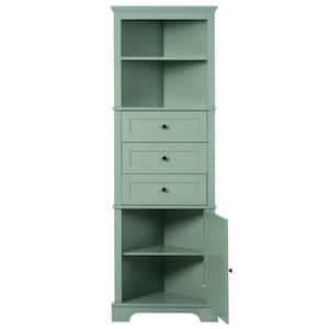 23 in. W x 13.4 in. D x 68.9 in. H Green Triangle Storage Cabinet Linen Cabinet with 3-Drawers and Adjustable Shelves