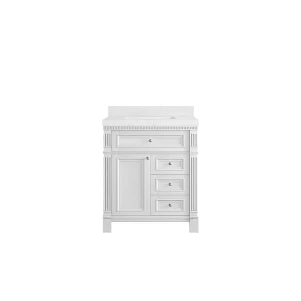 Willow Collections Paris 30 in. Single Sink Freestanding White Bath Vanity with Empira White Qt. Top Unassembled