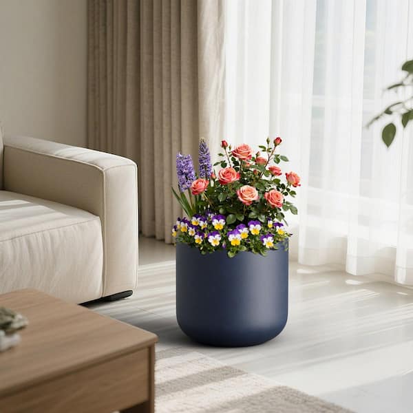 17.5 in. Large Navy Blue(Upgraded Interior) Concrete Round Planter / Pot with Drainage Hole for Indoor and Outdoor