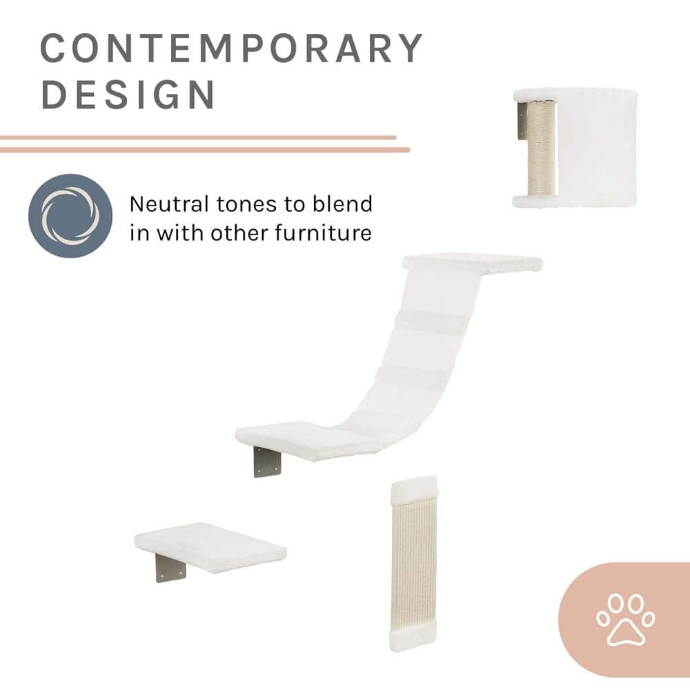 White Wall-Mounted Sisal Cat Climber with Platforms