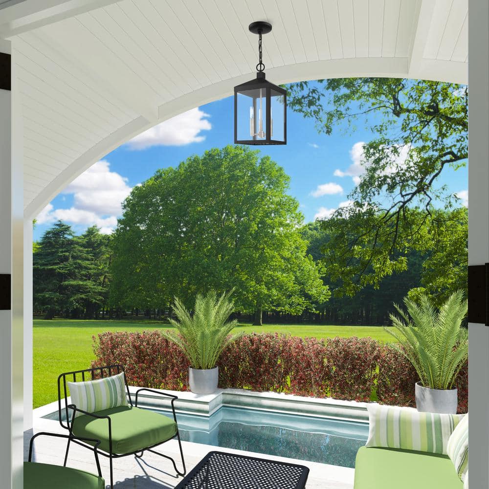 Nyack Modern Black 3-Light Outdoor Pendant with Clear Glass