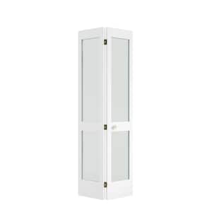 24 in. x 80 in. x 1-3/8 in. Frosted Glass 2-Lite Shaker Primed Solid Core Wood White Bi-Fold Door with Hardware Included