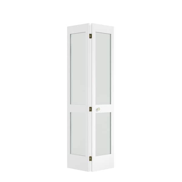 eightdoors 24 in. x 80 in. x 1-3/8 in. Frosted Glass 2-Lite Shaker Primed Solid Core Wood White Bi-Fold Door with Hardware Included