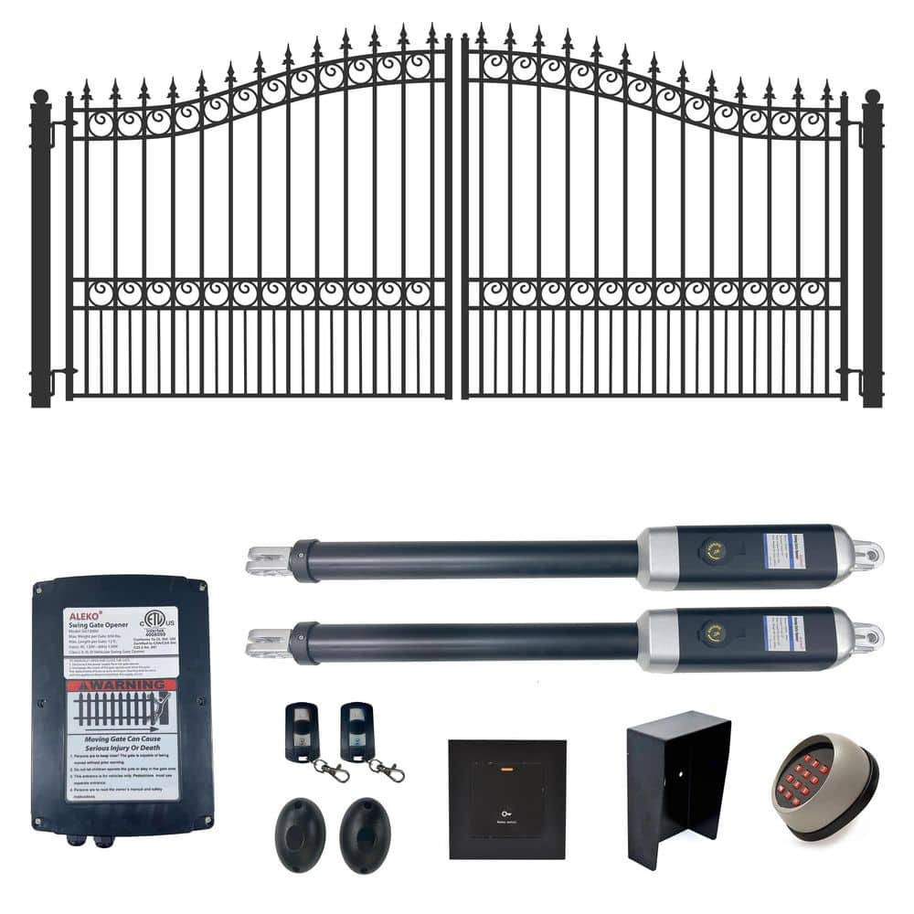ALEKO 12 ft. x 6 ft. Automated Steel London Dual Swing Black Steel