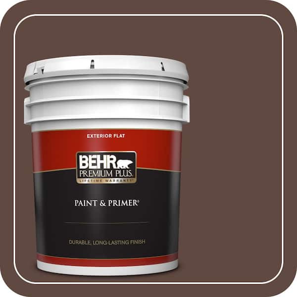 BEHR PREMIUM PLUS 5 gal. #N150-7 Chocolate Therapy Flat Exterior Paint & Primer