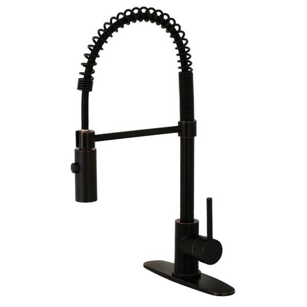 Kingston Brass Contemporary Single-Handle Pull-Down Sprayer Kitchen Faucet in Naples Bronze
