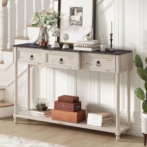 52 in. Beige Standard Rectangle Wood Console Table with 3-Drawers