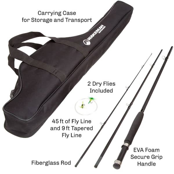 Wakeman Charter Series Fly Fishing Combo with Carry Bag, Black, Size: 35 inch