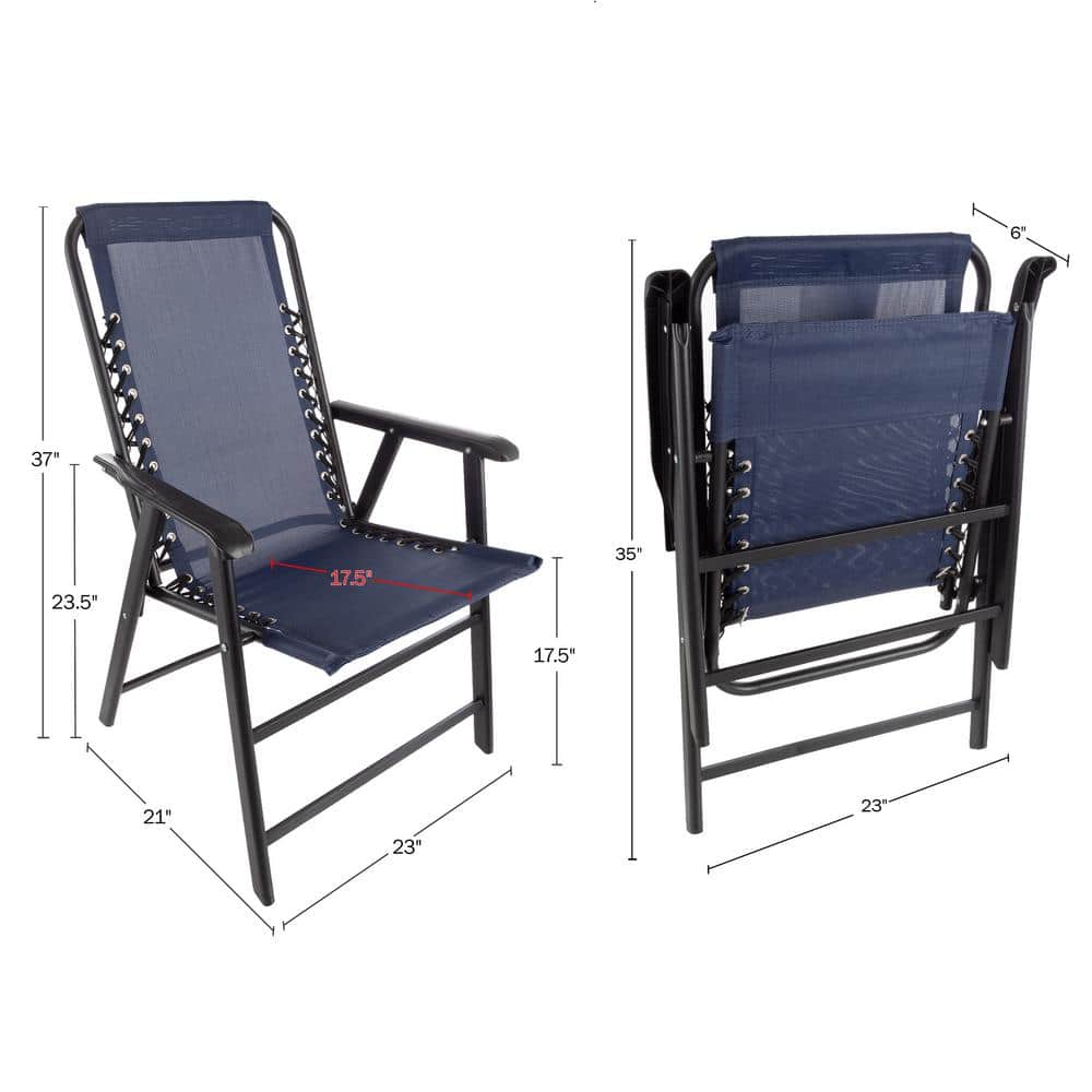 Set of 2 Navy Folding Camping Chairs with Textilene Fabric