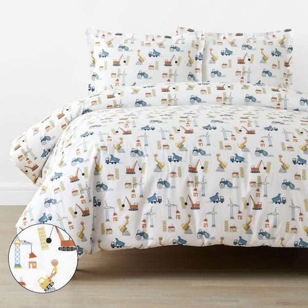 Company Kids White Multi City Builders Organic Cotton Percale Full Duvet Cover Set