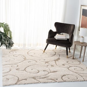 Florida Shag Cream/Beige 5 ft. x 5 ft. Square Floral High-Low Area Rug