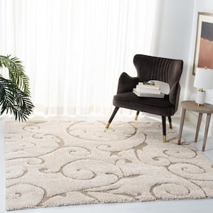 Florida Shag Cream/Beige 7 ft. x 7 ft. Square Floral High-Low Area Rug