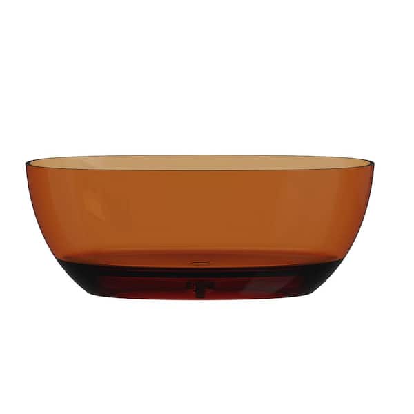 VANITYFUS 59 in. x 29.5 in. Stone Resin Surface Flatbottom Freestanding Soaking Bathtub with Center Drain in Transparent Coffee