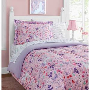 Unicorn Floral Pink 11-Pieces Comforter Set-Full