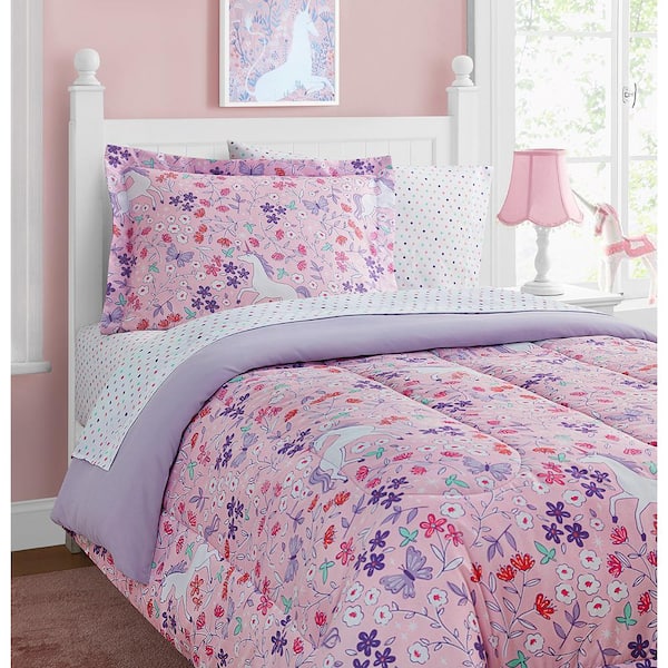 alex + bella Unicorn Floral Pink 11-Pieces Comforter Set-Full