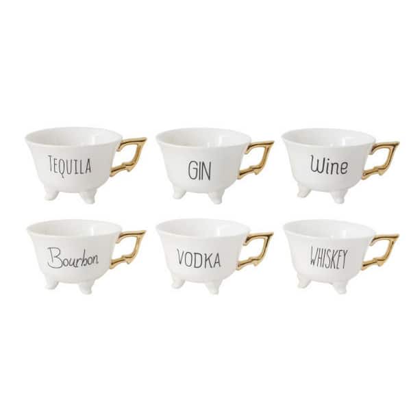 Storied Home 9.5 oz. White Stoneware Tea Cups (Set of 6)