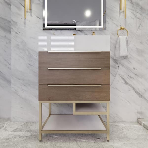 BV Better Vanity Bethany 24 in. W x 20 in. D x 36 in. H Single Sink Freestanding Bath Vanity in Light Oak with White Acrylic Top