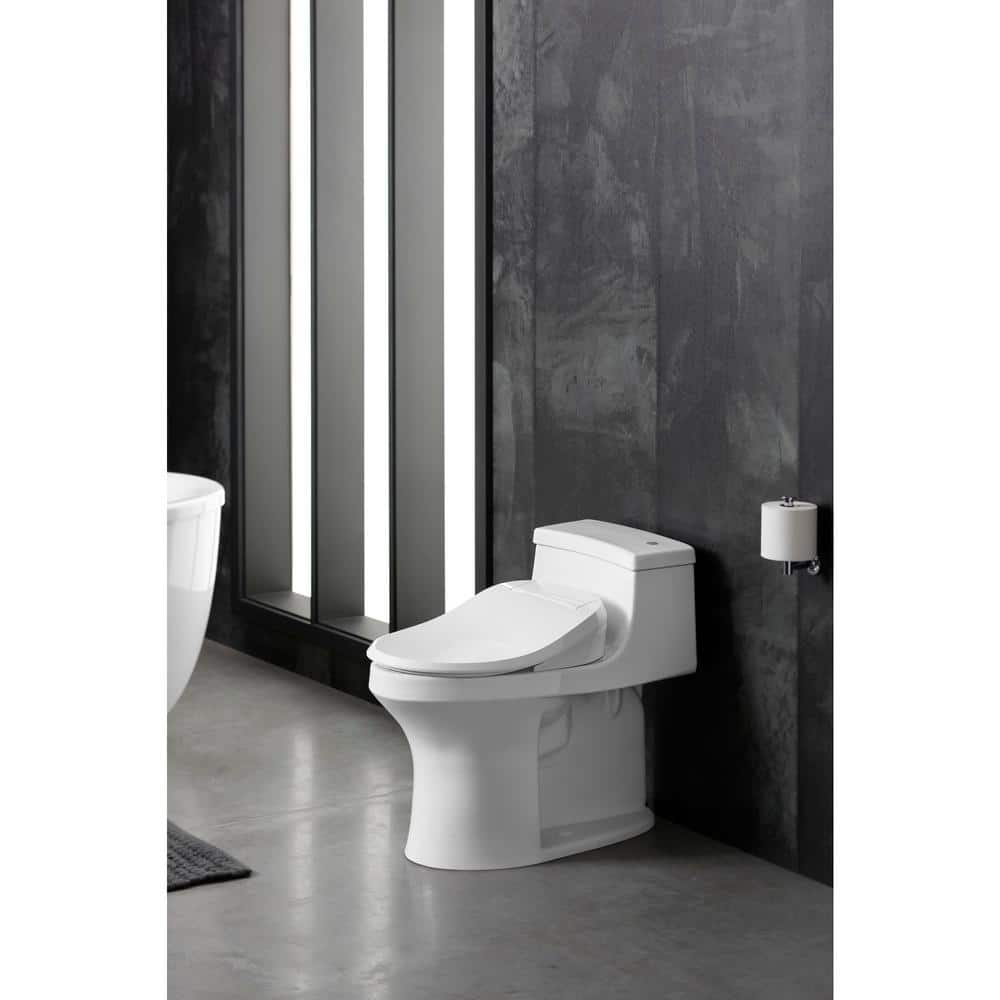 White Elongated Warm Water Bidet Toilet Seat with UV Sanitizing