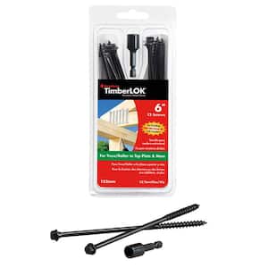 TimberLOK Structural Wood Screws – 6 inch wood screws with hex head – Black (12 Pack)