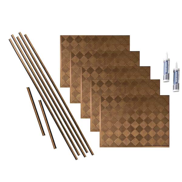 Fasade Miniquattro 18 in. x 24 in. Antique Bronze Vinyl Decorative Wall Tile Backsplash 15 sq. ft. Kit