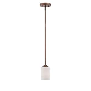 1-Light Rubbed Bronze Mini Pendant with Etched White Glass