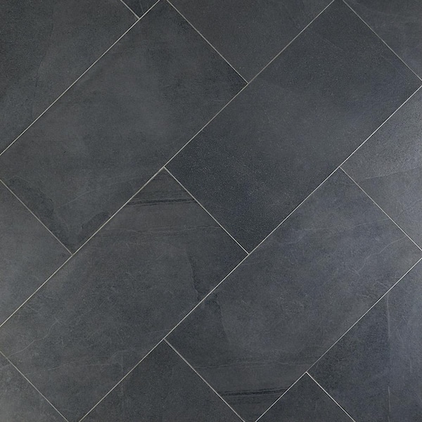 Weathered Black Matte Concrete Look Porcelain Tile, 12x24x3/8