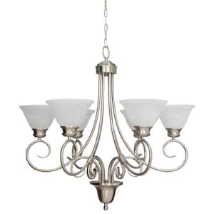 Troy 6-Light Brushed Nickel Interior Chandelier with Alabaster Glass Bell Shades