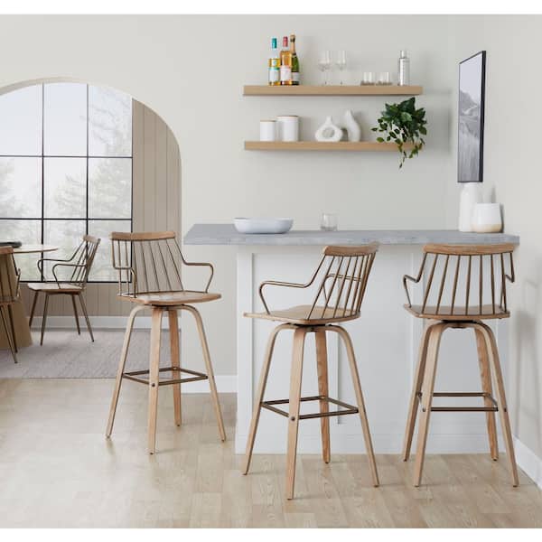 Preston 29.5 in. Whitewashed Wood and Antique Copper Metal Fixed-Height Barstool