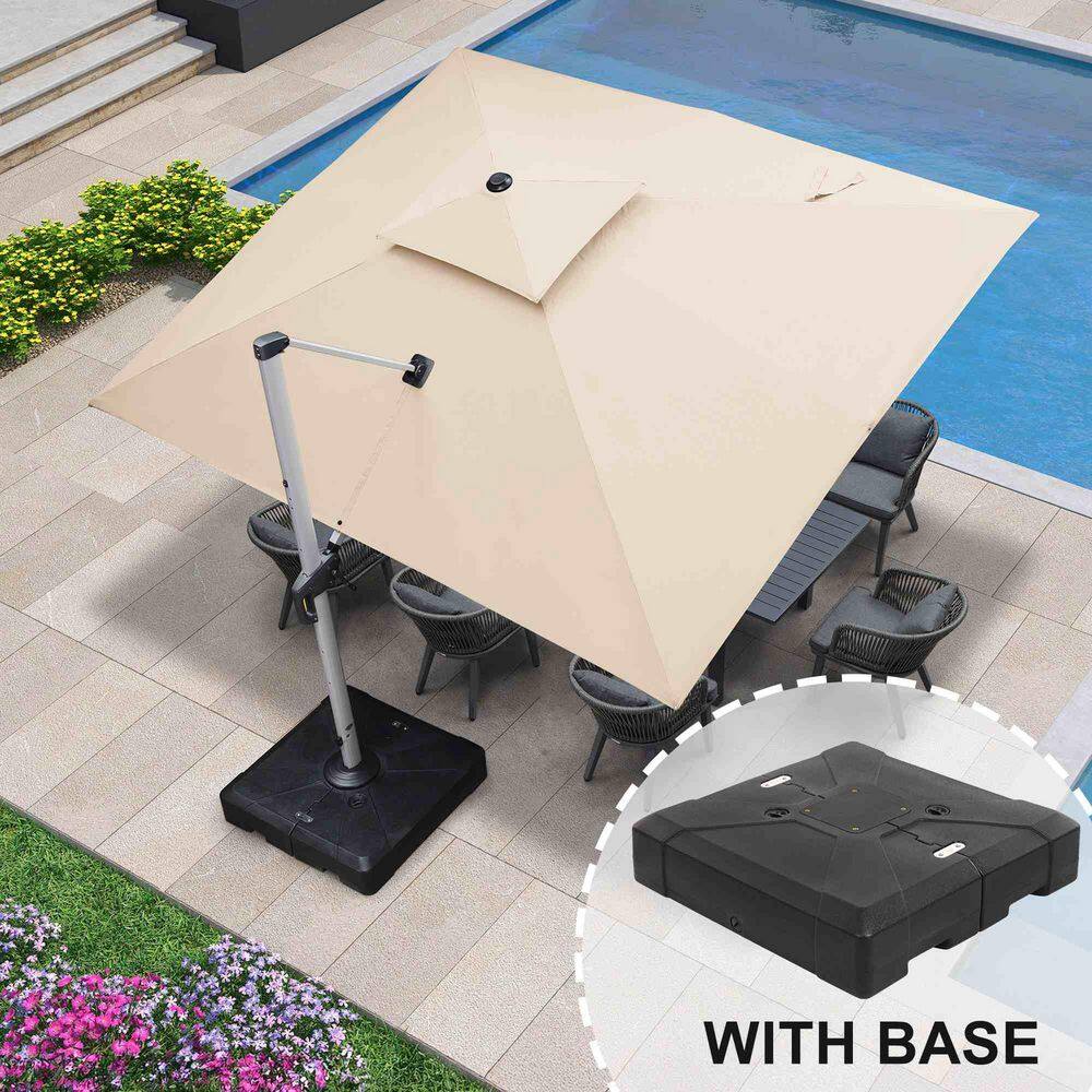 PURPLE LEAF 10 ft. x 12 ft. High-Quality Aluminum 360 Rotation Cantilever Polyester Outdoor Patio Umbrella with Base, Beige