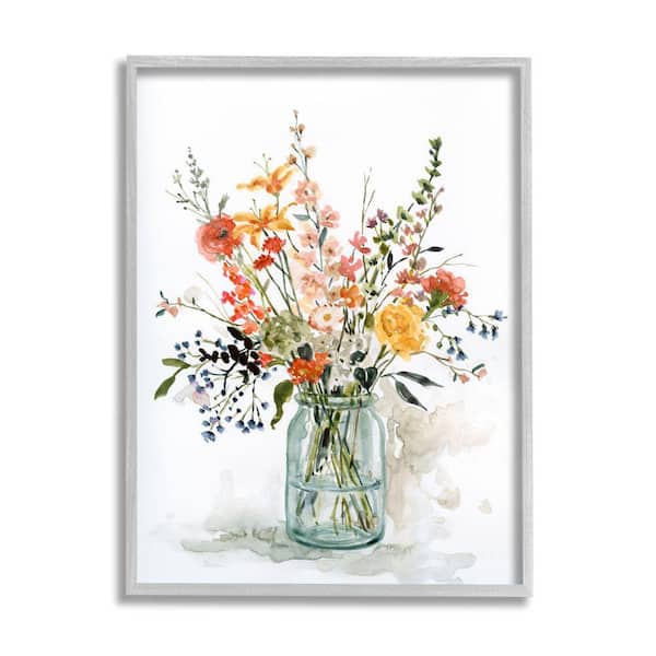 Warm Summer Meadow Bouquet Still Life Painting By Carol Robinson Framed Print Nature Texturized Art 24 in. x 30 in.