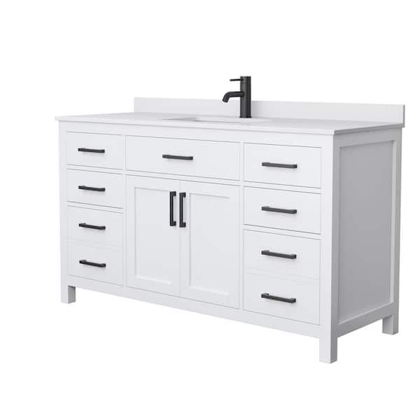 Wyndham Collection Beckett 60 in. W x 22 in. D x 35 in. H Single Sink Bath Vanity in White with White Cultured Marble Top