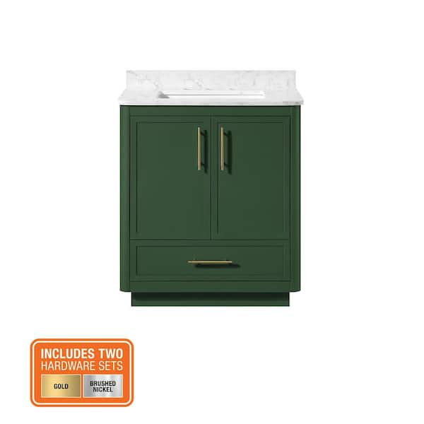 Tamsin 30 in. Single Sink Forest Green Bath Vanity with White Round Corner Engineered Marble Top (Assembled)