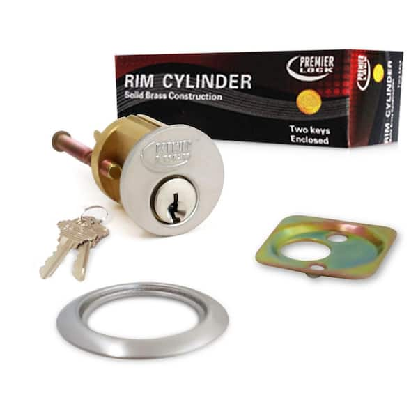 Premier Lock 1-1/8 in. Solid Brass Rim Cylinder with Stainless