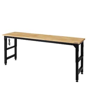 8 ft. Adjustable Height Solid Wood Top Workbench in Black for Extra Wide Heavy Duty Welded Steel Garage Storage System